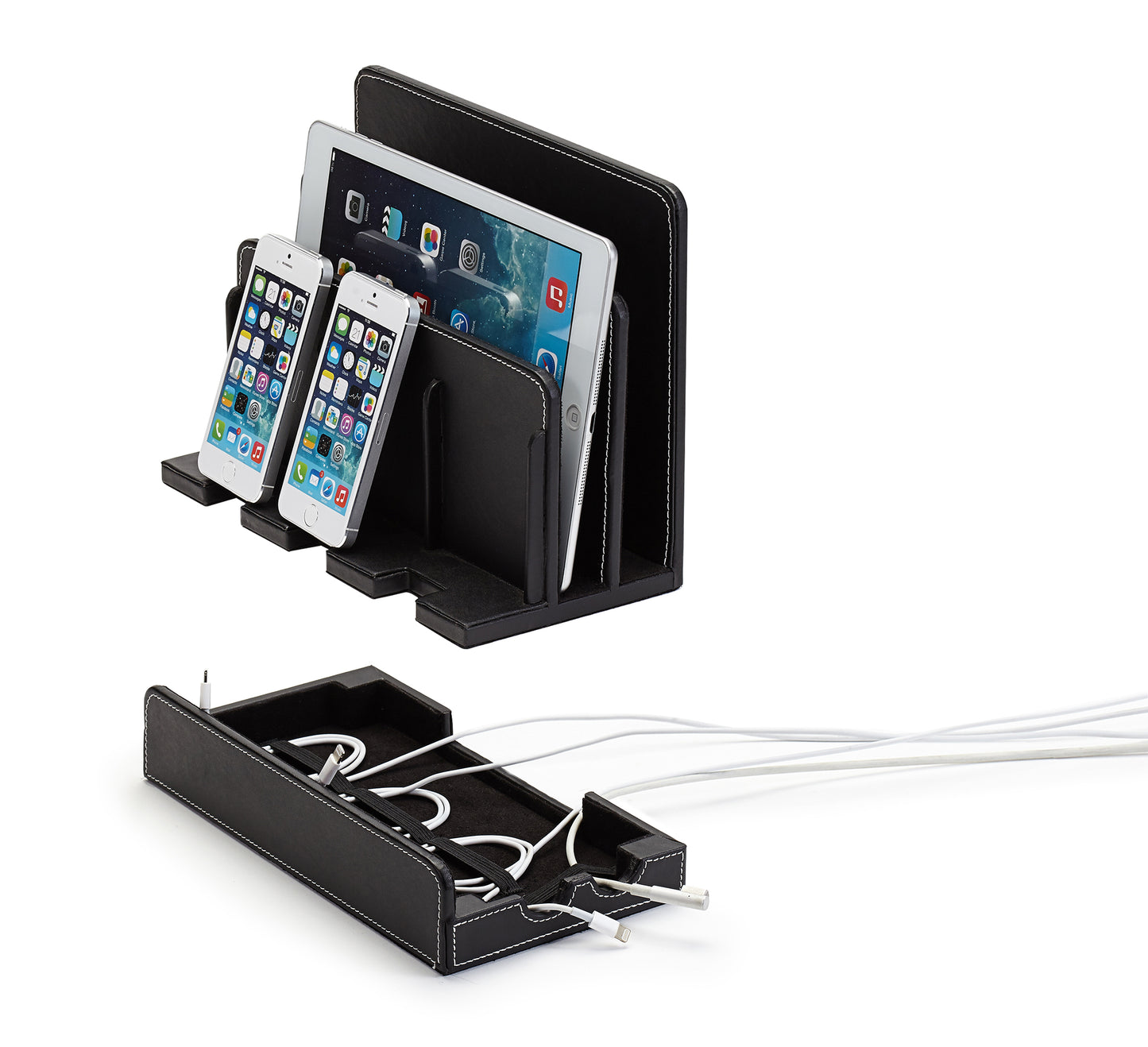 Multi-Device Charging Station Black Leatherette