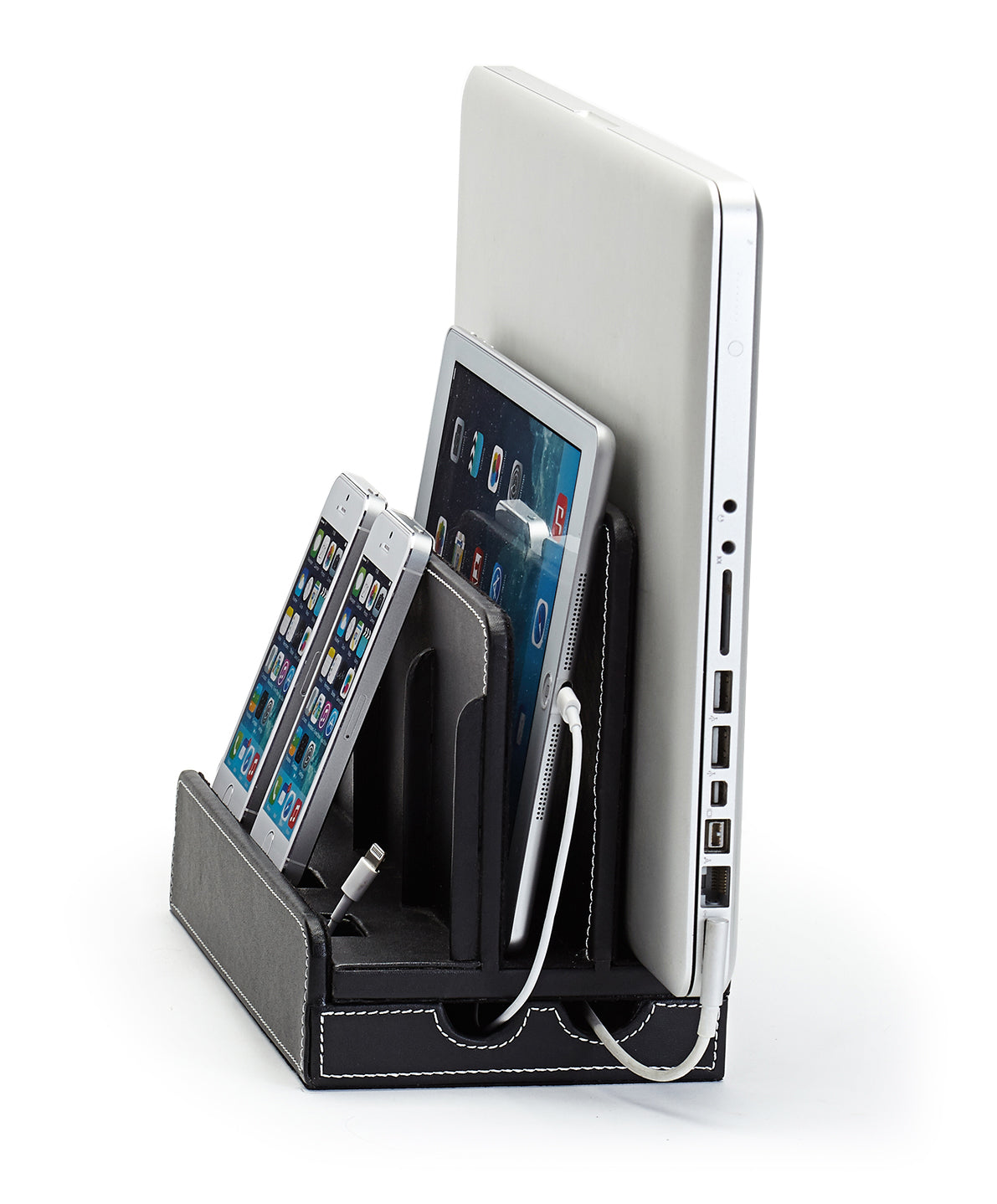 Multi-Device Charging Station Black Leatherette