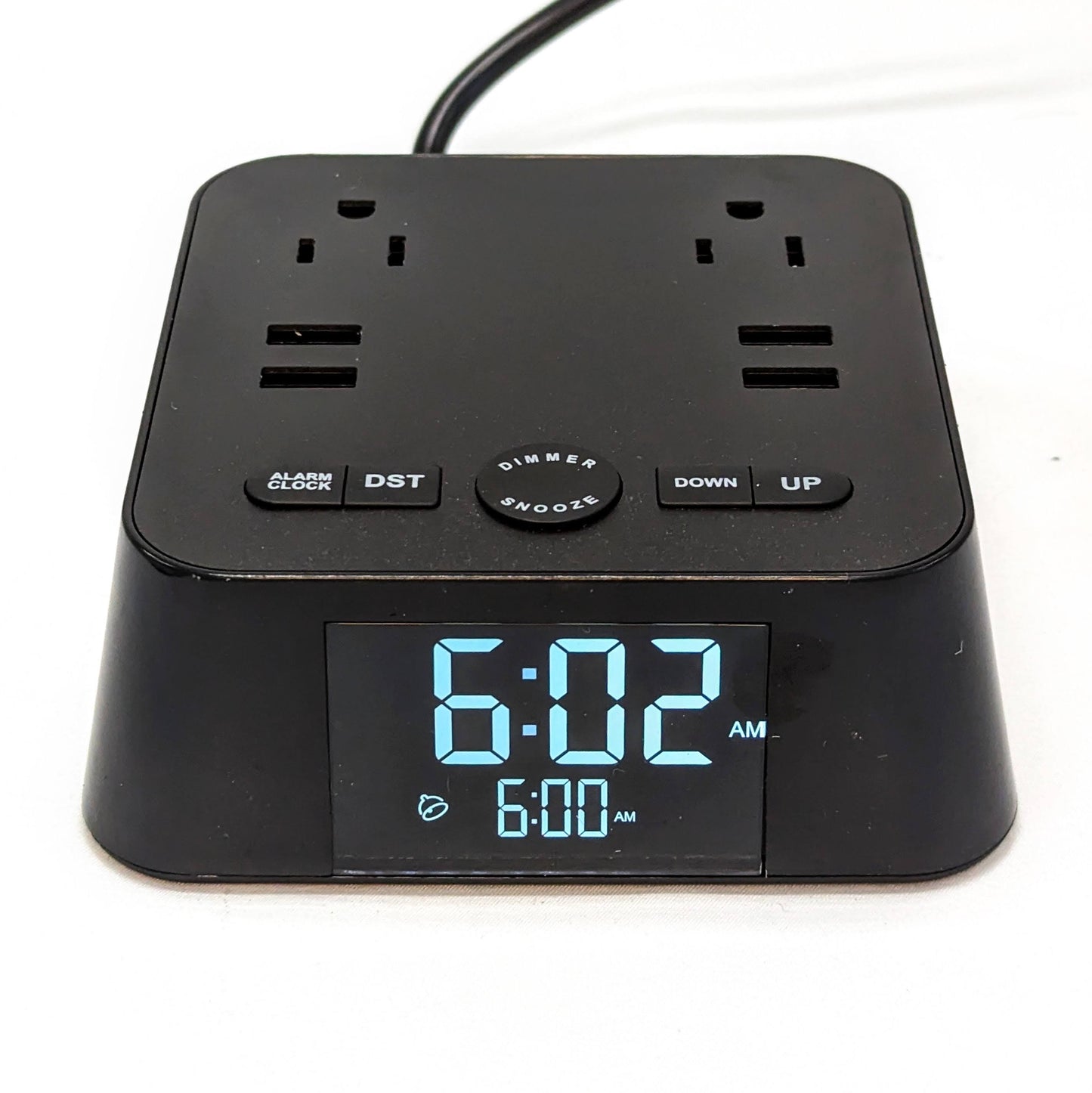 Power Hub Ultra Clock without cover - an attractive, sleek modern look.  A charging and power hub that fits the bill for hotels, vacation rentals and general home use.