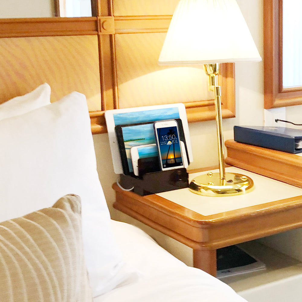nightstand charger for smart phone and tablets for cruise ship, hotel, airbnb, bed and breakfast.