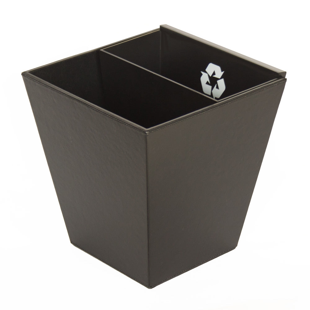 Divided Recycle Bin with MDF inner bin - Black Leatherette