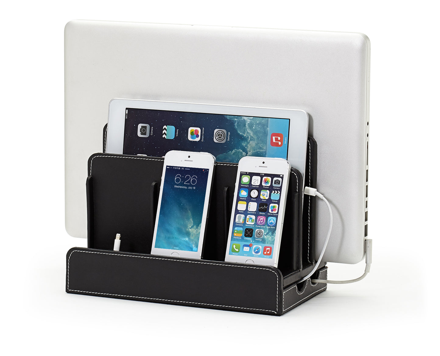 Multi-Device Charging Station Black Leatherette